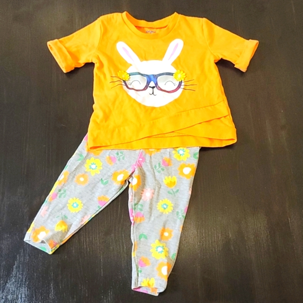 Baby outfit, floral and bunny print, Kidgets, Size 12 months